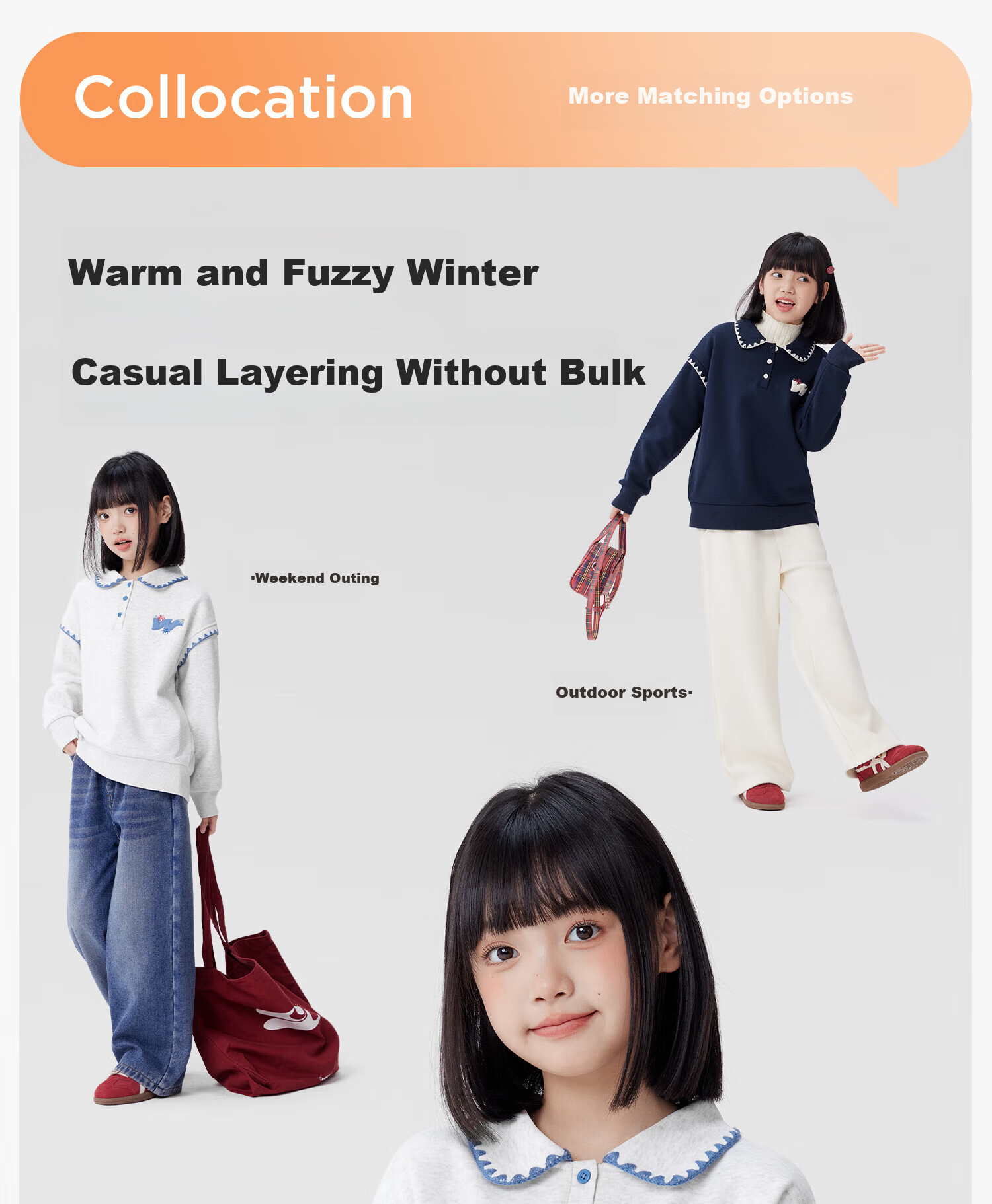 Zuo Xi Girls' Fleece-Lined Sweatshirt 2025 Winter Children's Polo Shirt Doll Collar Warm Top Navy Blue 120 4